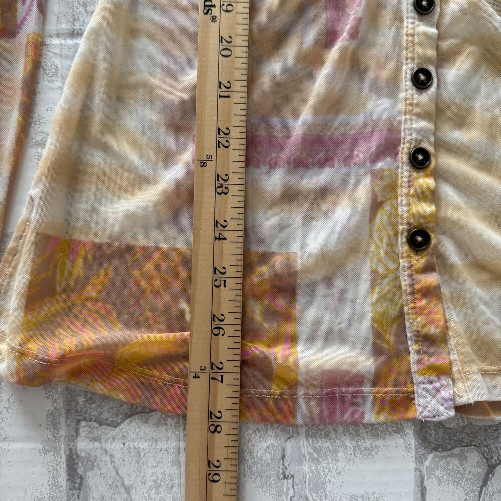 Free People Lucky Mesh Shirtee Pastel Paisley Ruched Boho Chic Aesthetic Sz M - Picture 7 of 10